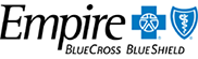 The image shows a logo with the text  EMPIRE  prominently displayed at the top, followed by  BLUE CROSS BLUESHIELD  below. The logo features a stylized shield with crossed swords and a cross inside it, symbolizing healthcare services.